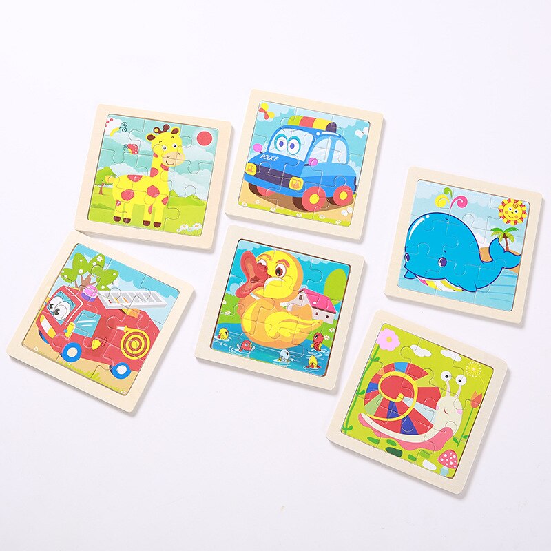 Mini Size 11*11CM Kids Toy Wood Puzzle Wooden 3D Puzzle Jigsaw for Children Baby Cartoon Animal/Traffic Puzzles Educational Toy