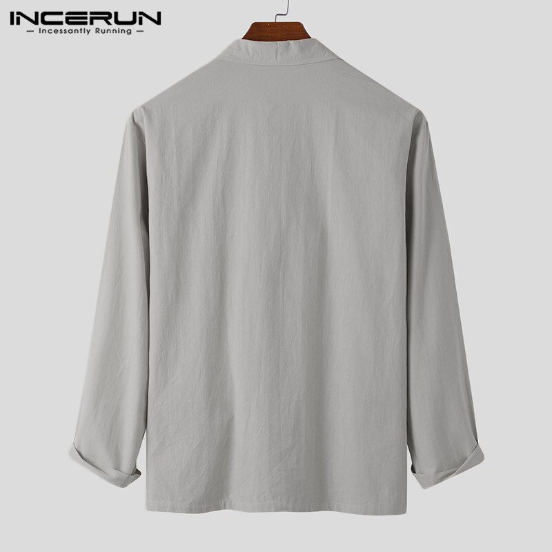 Incerun Mannen Casual Blazers Katoen Vlakte Streetwear Revers Bovenkleding Enkele Breasted Lange Mouwen Chic Mannen Leisure Suits 5XL
