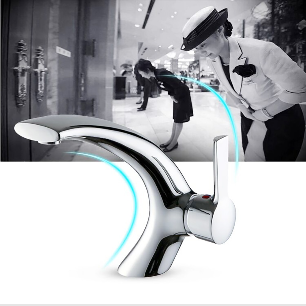 Suguword Chrome Basin Faucets Modern Bathroom Faucet Waterfall Single Hole Cold Water Crane Tap Basin Faucet Mixer Tap