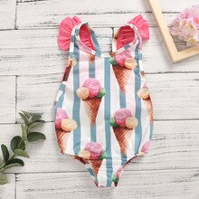 Kleinkind freundlicher Baby Mädchen Ein Stück Bogen Bademode Badeanzug Bademode Rüsche Streifen Bikini Strand Sommer Rosa Badeanzug Bademode