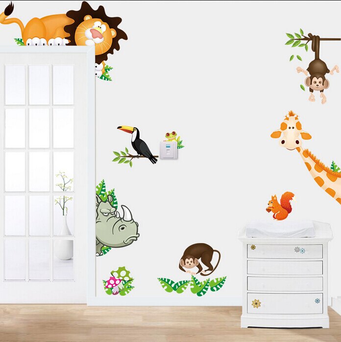 Jungle Wild Animals Vinyl Mural Wall Decals Sticker Kids Nursery Room Decor