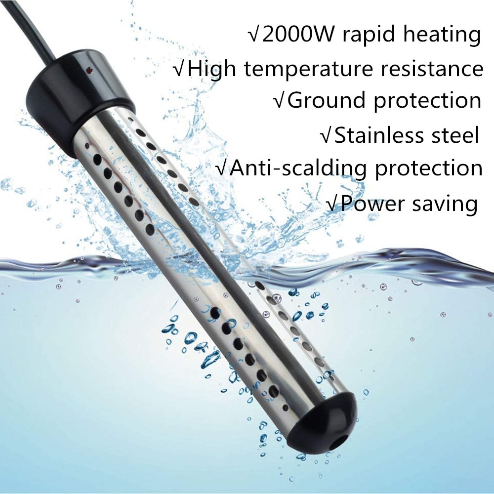 1500W Immersion Heater With Thermostat And Auto Shutoff US Plug Stainless Steel Guard Submersible Heater Rapid Heating In Minute