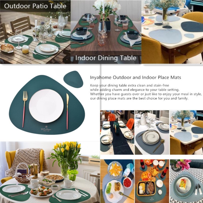 Inyahome Juego de 2 manteles individuales de piel sintética y posavasos para mesa de comedor, impermeables, lavables, manteles para mesa de cocina y cena