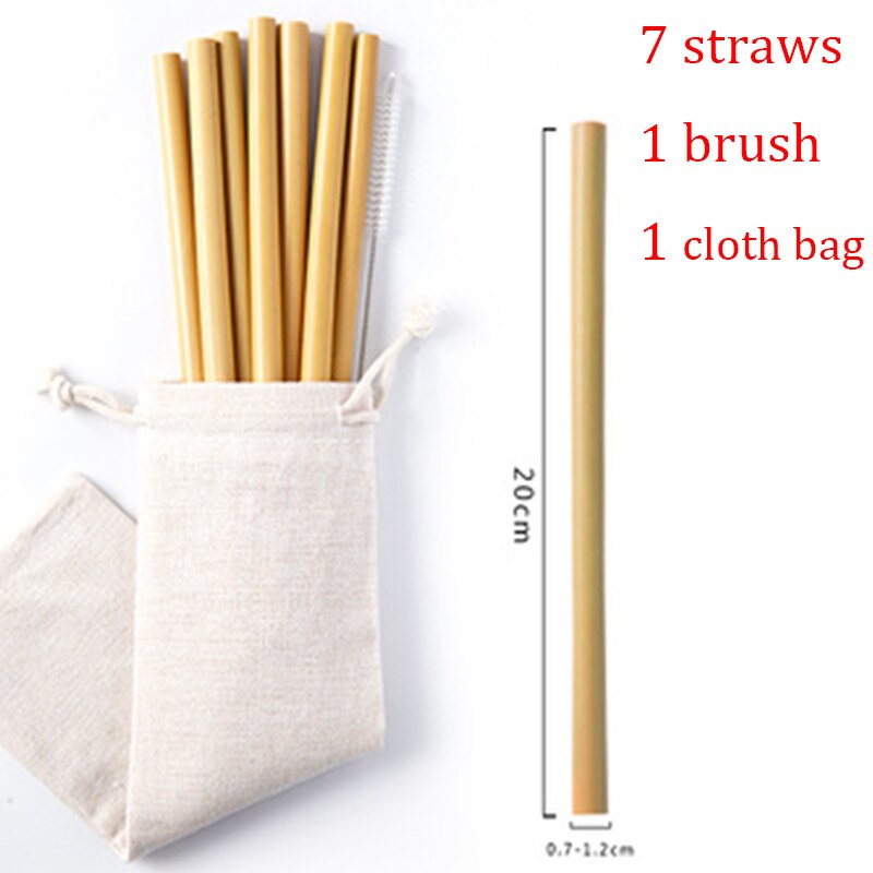 12pcs/set Bamboo Straws Reusable Eco Friendly Party Bar Straws With Clean Brush Drinking Straws: 7pcs