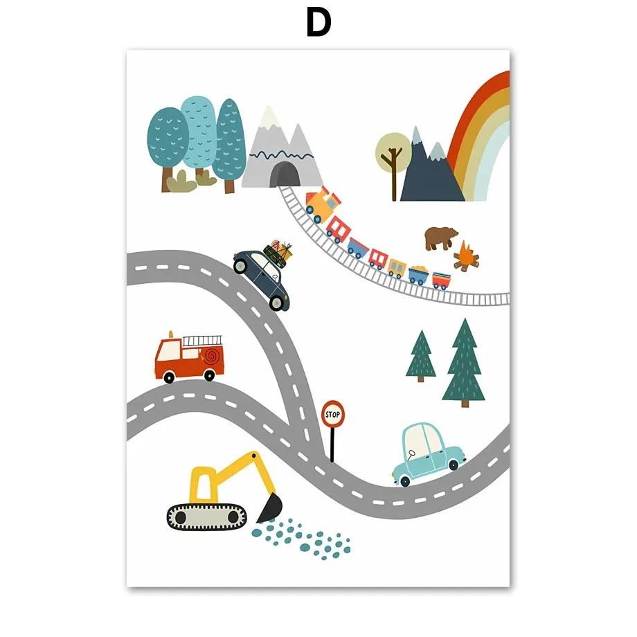 Moderne Nordic Stijl Canvas Print Schilderij Poster Cartoon Auto Letter Nummer Kinderen Muur Foto Art Studio Kinderkamer Home Decor: violet / 12X16