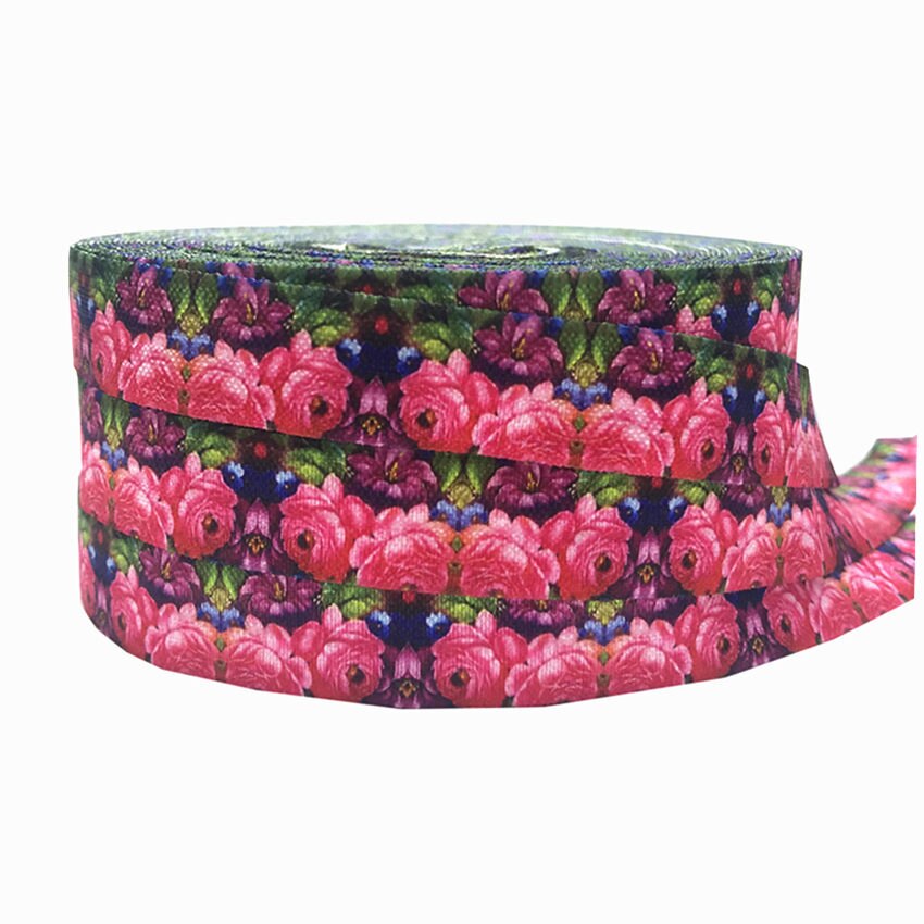 5 Yards 16mm Multi Floras Russische bloemen Vouw Over Elastische Baby Hoofdband Meisjes Haar banden Haaraccessoires Craft Supply: P811