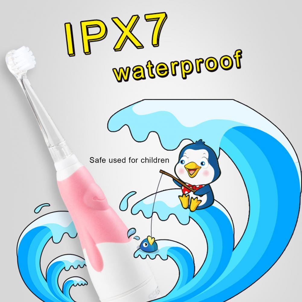 Children Sonic Electric Toothbrush Battery Power LED Light Smart Timer Waterproof IPX7 Replaceable Dupont Brush Head