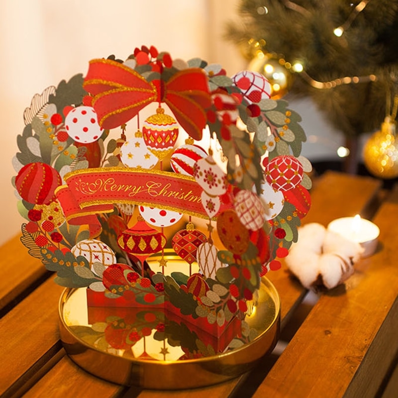 Feliz navidad tarjetas 3D UP rojo navidad de Navidad decoración de invierno cortado Año