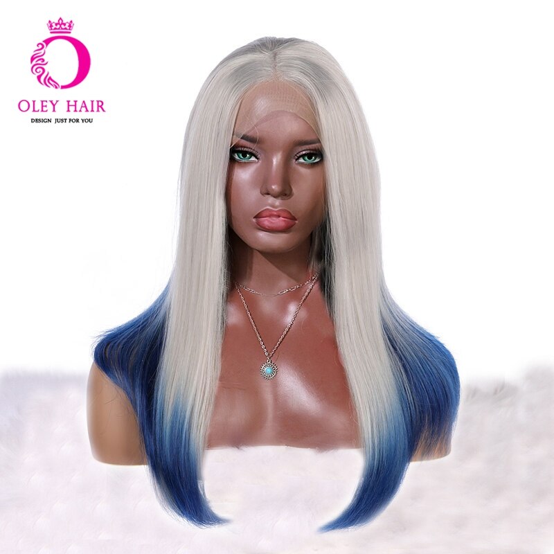 Oley hittebestendige korte blauwe synthetische lace front pruik cosplay oranje blonde ombre pruik drag queen bob pruiken voor zwarte vrouwen