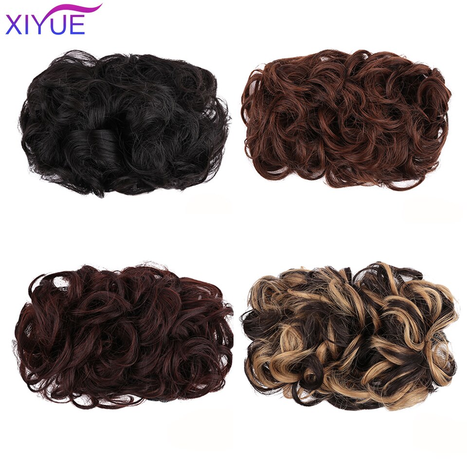 Xiyue syntetisk hår rotete chignon til kvinner bryllup kort krøllete chignon syntetisk hårbolle til kvinner svart brunt hårforlengelse