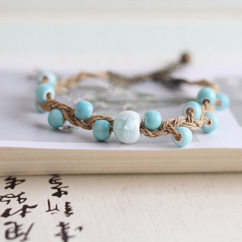 Einfache Kleine Frische Blau Porzellan Perlen Gewebt Armbinde Mädchen Studenten Zubehör Jahrgang Ethnischen Stil Handgemachten Schmuck