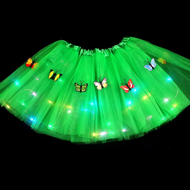 Tutú con luz de mariposa para niña, falda LED, corona de flores brillantes, diadema para , bola mágica, disfraz de Hada de Ángel, de cumpleaños y Navidad: green
