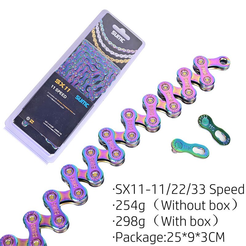 Bicycle chain Rainbow SUMC road bike mountain bike variable shifting chain 9 10 11 12 speed for M8000 M6000 M9100 M610 MTB parts: SX11 Rainbow