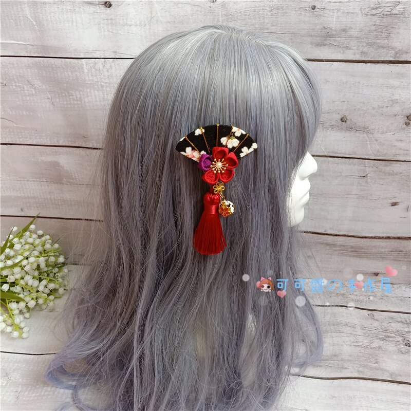 Lolita crane retur huvudbonad håraccessoarer hårband kc sidklämma kimonotillbehör i japansk stil blomma röd svart: Svart fläkt