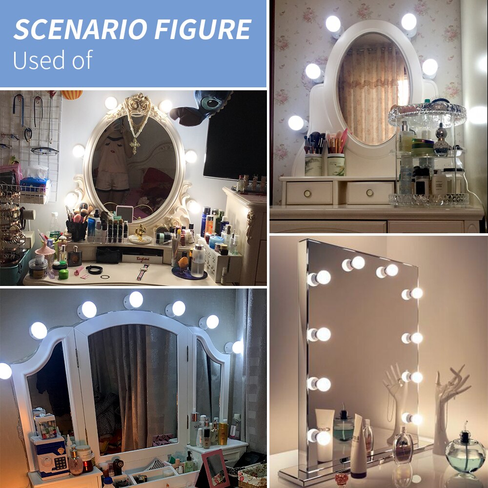 Mirror LED Dressing Light Bulb Vanity Table Light LED Makeup Mirror Lamp Hollywood USB LED Wall Lamp Stepless Dimmable Lighting