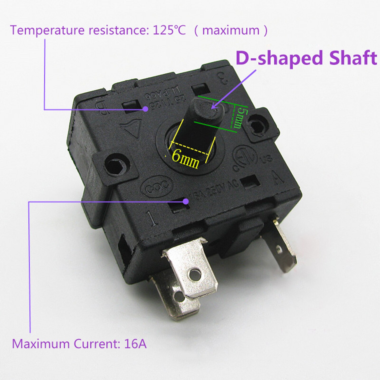 Selector de interruptor giratorio de 3 pines para calentador eléctrico, radiador, 16A, 250V, CA, piezas de calentador eléctrico para habitación