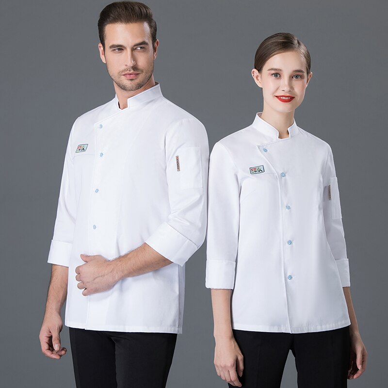 Høst og vinter kokkekostyme kokkejakke #39 kokk hvit skjorte restaurantuniform frisørsalong arbeidsklær