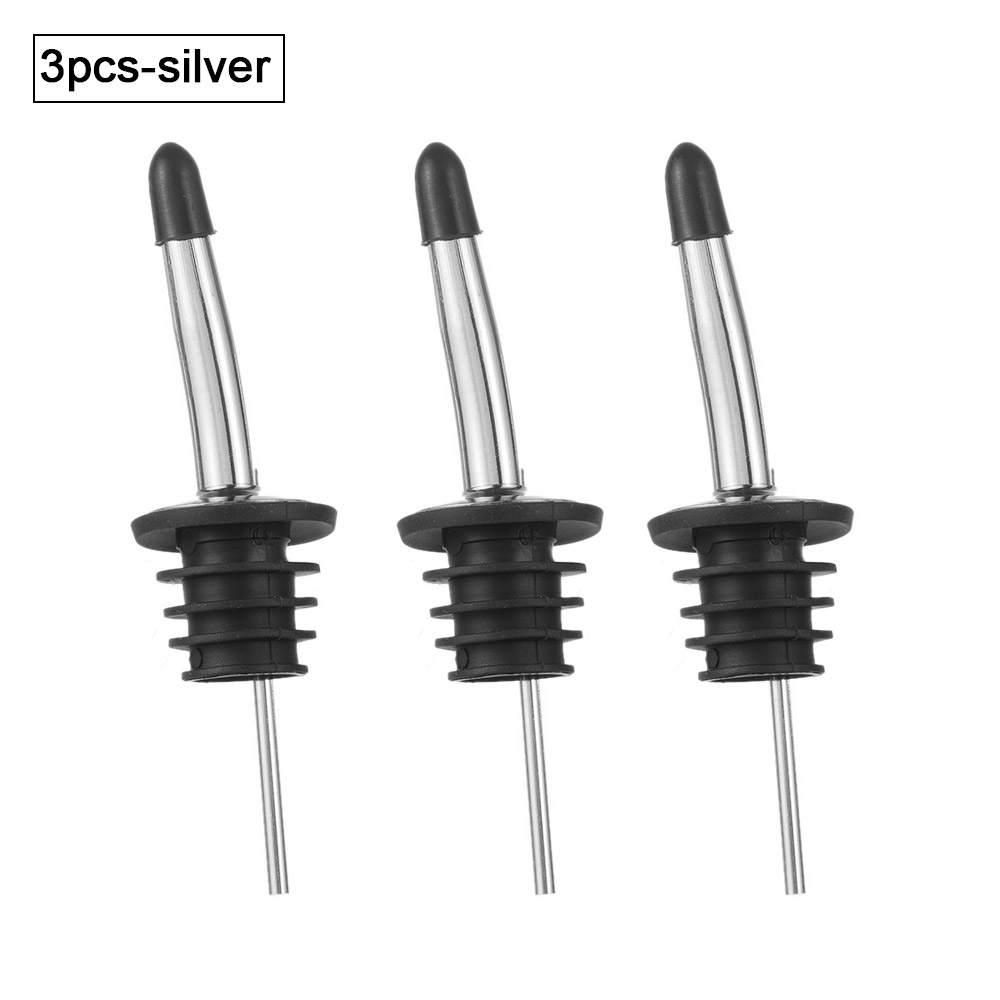 Bouchon de bouteille en bois/métal, 1 à 3 pièces, verseur de vin rouge, bec distributeur d'huile d'olive, bouchon de bouteille, outil de cuisine, accessoires de Bar: C-3pcs-silver