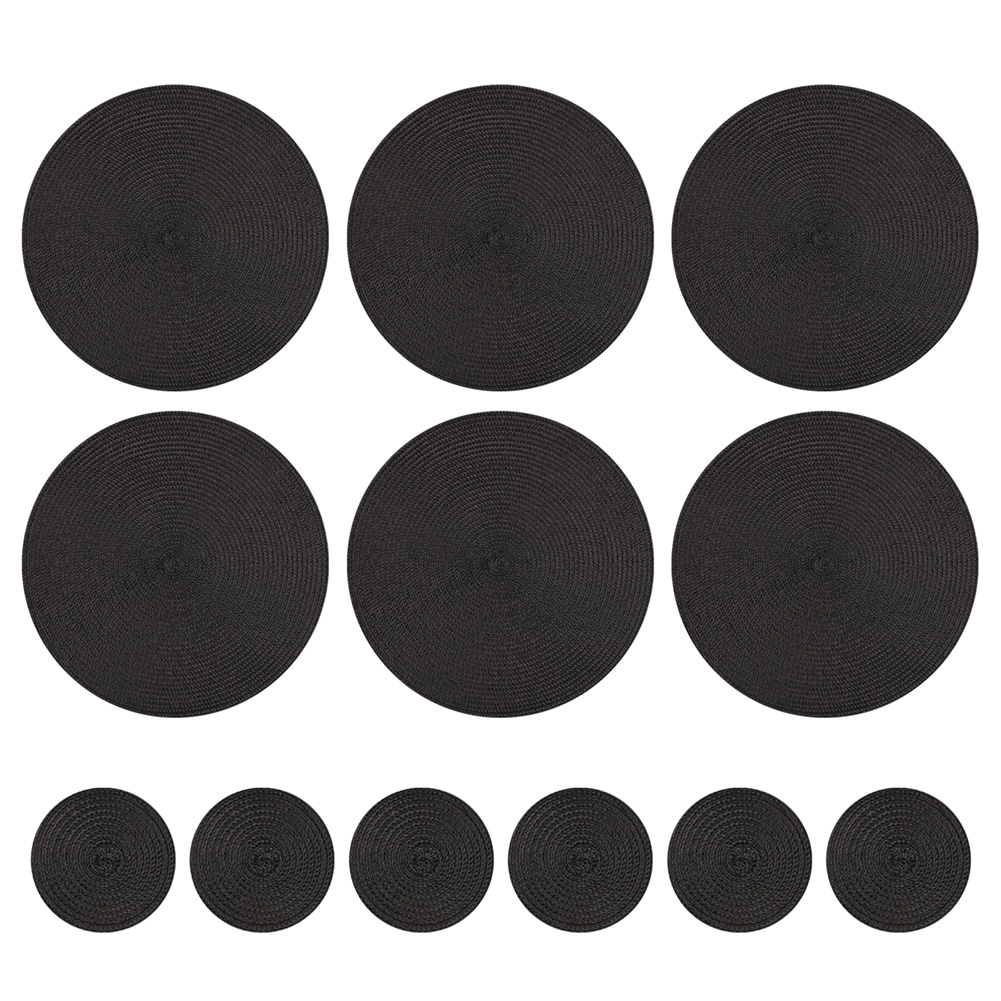 Set of 12 Round Braided Table Mat Washable Placemats Non Slip Heat Resistant for Kitchen Dining Tables Pad With Cup Coasters: L / Red