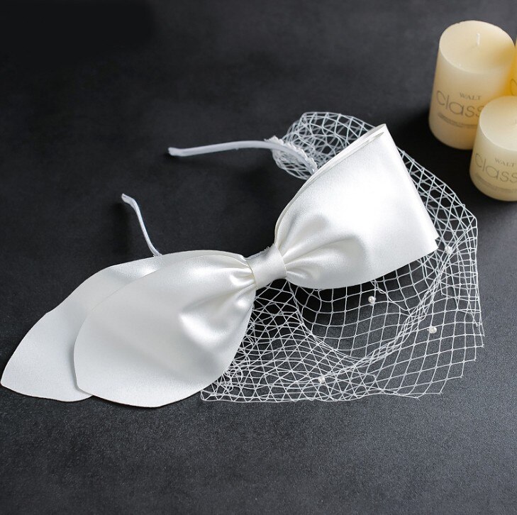White Face Veils Bridal Big Bowknot Headband Net Birdcage Veil Charming Wedding Party Hair Accessories Fascinator