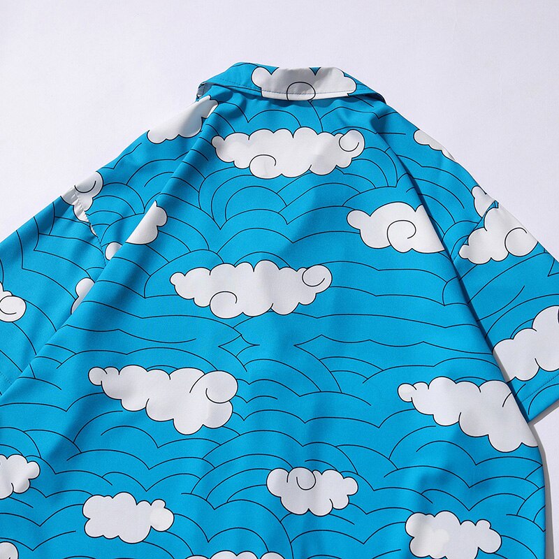 Multi Cloud Print Hawaiian Beach Shirts Hip Hop Short Sleeve Button Up Streetwear Japanese Shirt Mens Clothing Trends