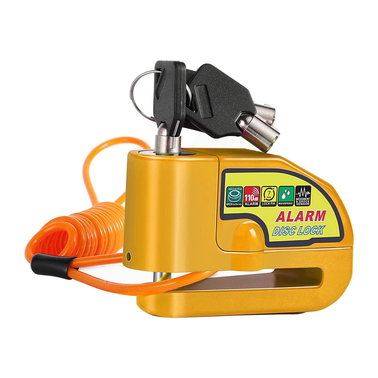 Disc Brake Lock with Alarm Sound Anti Theft Wheel Disk Lock for Brake Rotor: Yellow