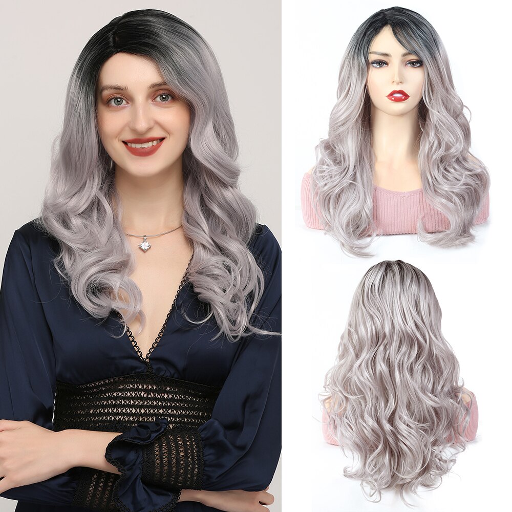 Peluca de pelo sintético de 20 "para mujer, Peluca de color negro, Gris, Morado, rizada, estilo Cosplay, X-TRESS: R3243