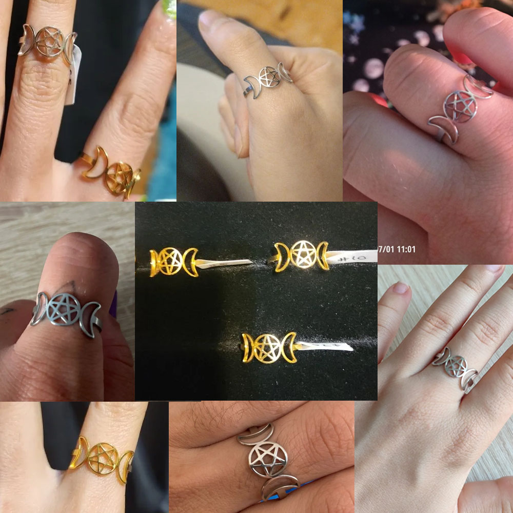COOLTIME Pentagram potrójny księżyc bogini Symbol pierścionki dla kobiet mężczyzn półksiężyc pierścionek ze stali nierdzewnej Vintage Wicca biżuteria prezent