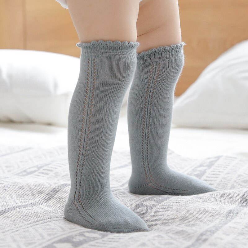 Warmom Baby Mädchen Jungen Knie Hohe Socken Rohr Rüschen Säuglinge Kleinkinder Socken freundlicher Lange Socken für Mädchen Baumwolle freundlicher socken: grau / 9cm Pro 0-1Y