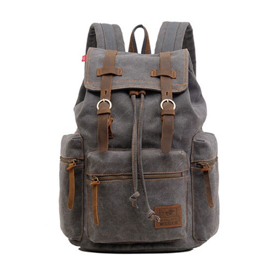 Scione Vintage Reise Rucksäcke Männer Leinwand Schule Laptop Kordelzug Bagpack Große Kapazität Retro Teenager Schulter Taschen: Gray Small