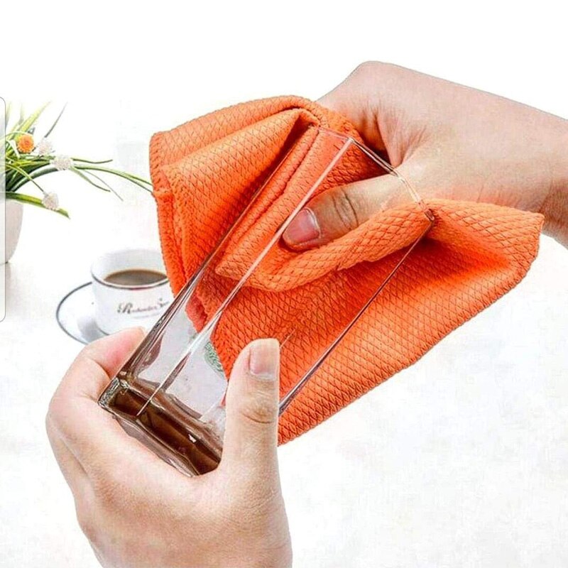2Pcs Microfiber Glass Cleaning Cloth Efficient Fish Scale Wipe Cloth Cleaning Cloth For Easily Clean Windows Mirrors Towels Rag