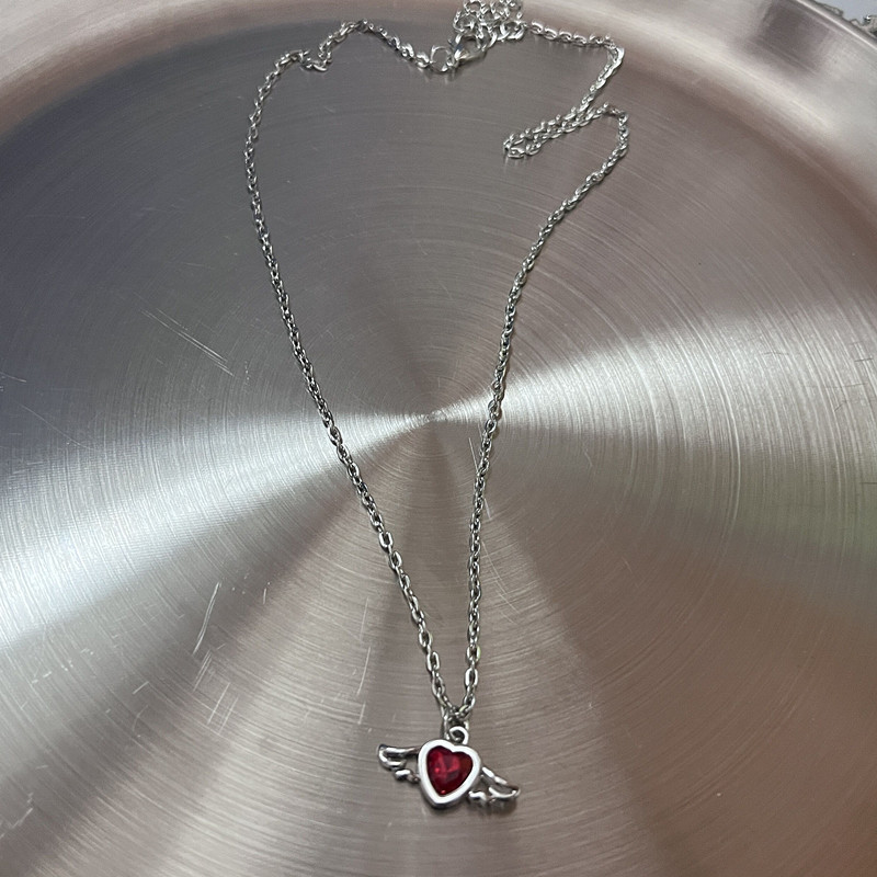 Kristall änglavingar hjärthänge halsband för kvinnor minimalistiska smycken flicka halskedja 45cm