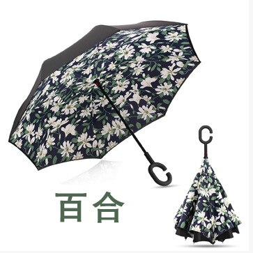 Car use Windproof Reverse Folding Double Layer Inverted Chuva Umbrella Self Stand Inside Out Rain Protection C-Hook Hands: 8