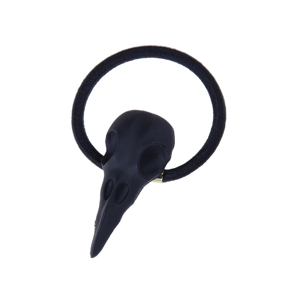 Halloween retro punk gotisk metal kranium hår slips fugle krage kranie elastiske hårbånd tilbehør hår reb: Sort