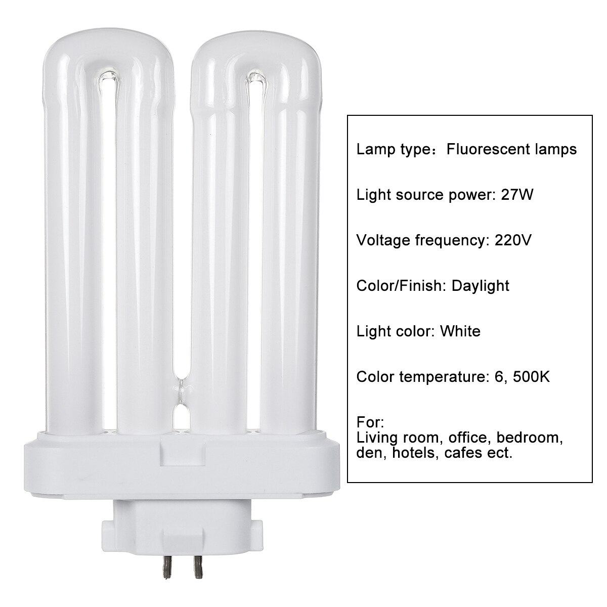 Tubo de luz fluorescente compacto Smuxi 27W, 4 filas de bombillas, tubo de 4 pines, lámpara de ahorro energético, Bombilla blanca pura 6500K, iluminación AC220V