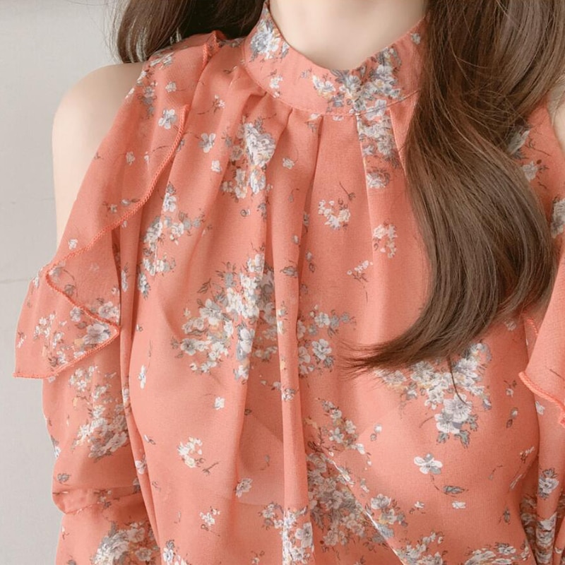 Off shoulder chica toppar utsvängda ärmar söta söta tjejer kvinnor flhjlwoc japansk korea stil blommig ihålig volang blus