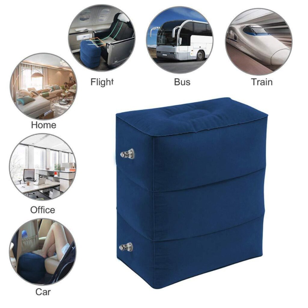 Drielaags kinderslaapkussen voor in het vliegtuig, opblaasbaar voetensteunkussen voor in de bus, kussen voor in het vliegtuig, opblaasbaar voetensteunkussen voor op reis