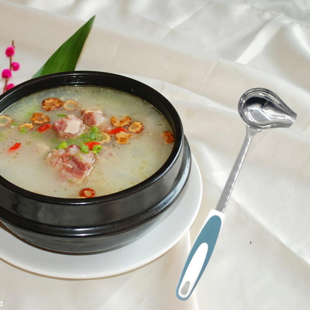 Mint Sauce Long Soup Ladle with Spout Stainless Steel Kitchen Serving Salad Dressing Gravy Spoon