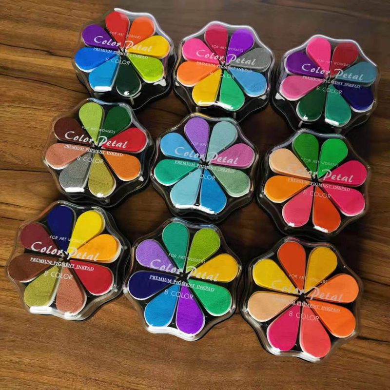 Cute 8 Colors Water Petal Ink Pad Stamp DIY Finger Painting Craft Kids Student Stationeries