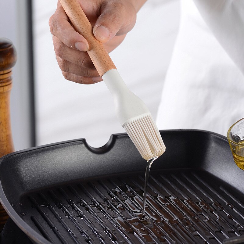 White Cooking Utensils set Silicone Kitchen Tools Set with Wood handle for Nonstick Cookware Kitchen set with Spatula/Spoons