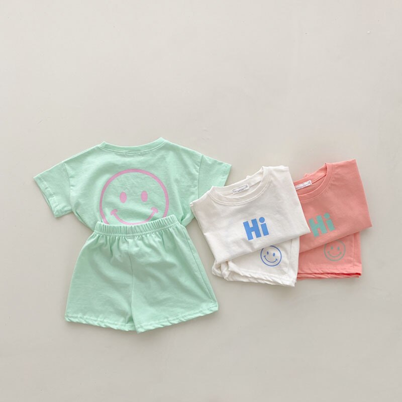 2176B Toddler Girl Clothes Summer Boy and Girl Clothing Set Letter Hi t-shirt a maniche corte e pantaloni Kids Summer Suit 2pc