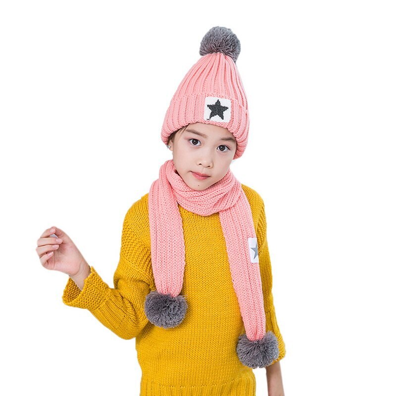 Children Knitted Hats & Scarves Sets Hailball Beanies Knit Kids Winter 2 Pcs Set Winter Hats For Children Hat Winter: Pink