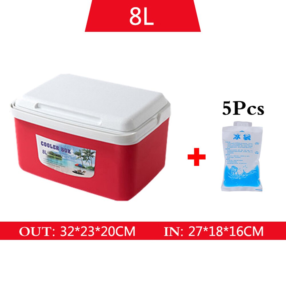 8L 13L Outdoor Incubator Portable Food Storage Box Car Cold Ice Fishing Box Cooler Mini Fridge for Home Camping Traveling Pesca: 8L red