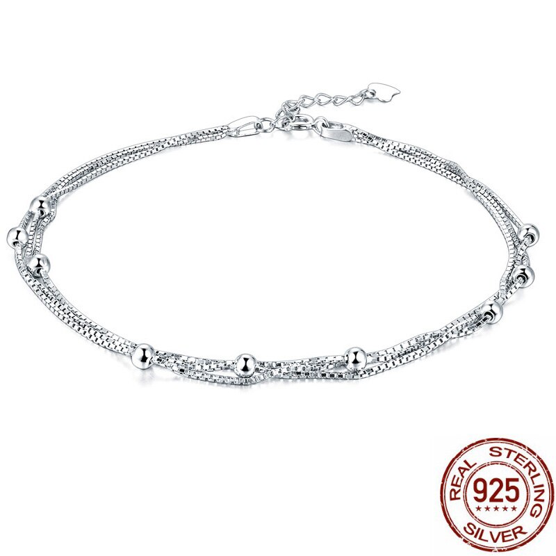 925 Sterling Zilver Kleur Enkelbandje Halhal Voor Vrouw Meisje Charm 3 Mm Lucky Kralen Zilveren Kleur Enkelband Sieraden Liefde Verrassingen