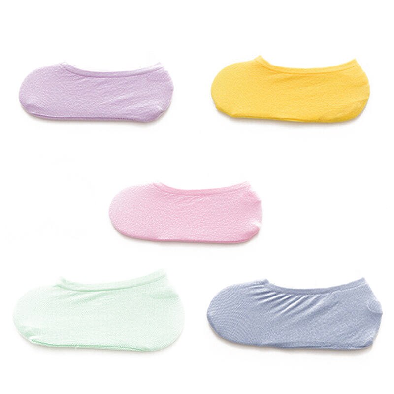 5 par ensfarvede sokker kvinder bådsokker usynlige piger bomuld kvinder forår sommer lavvandede silikone sok tøffel: Flerfarvet