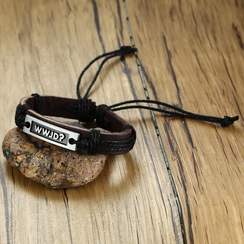 WWJD Men's Leather Bracelet What Would Jesus Do Cuff Bangle Friendship Bracelet Christian Religious