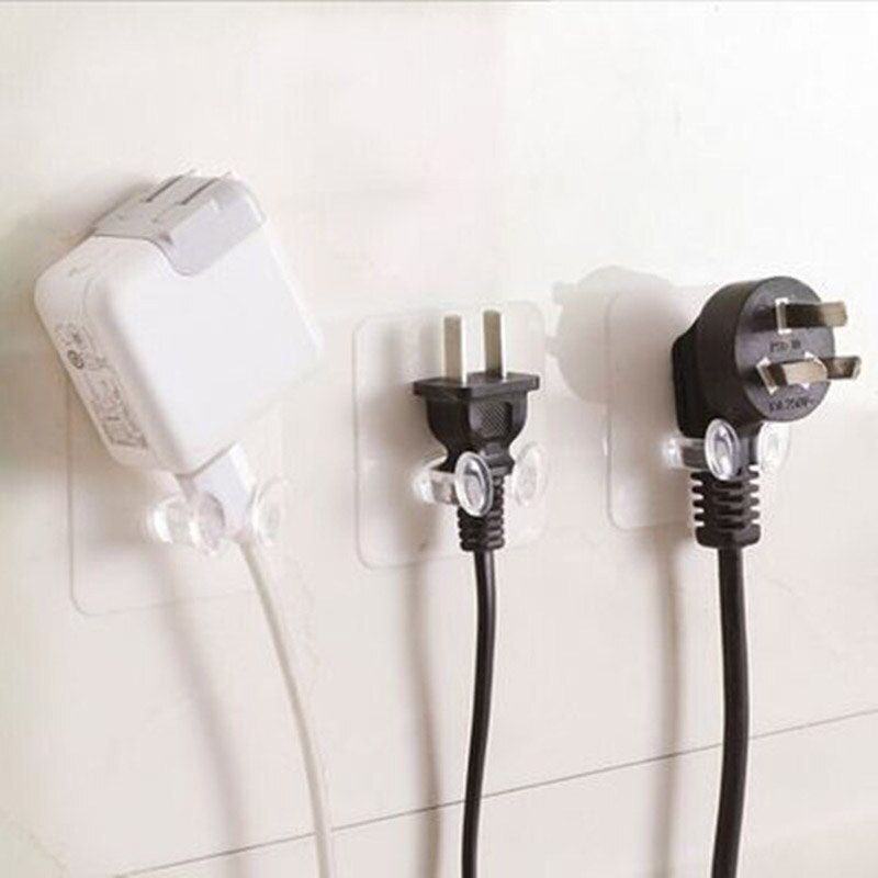 6Pcs Multifunction Power Plug Hook Transparent Wall Hooks Self-adhesive Traceless Power Plug Socket Holder Kitchen Accessories