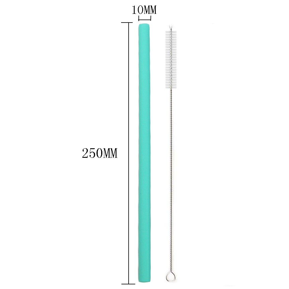 1 stk silikone genanvendeligt sugerør lange fleksible sugerør farverige sugerør brede 10mm smoothie juice sugerør med rensebørster: Grøn lige