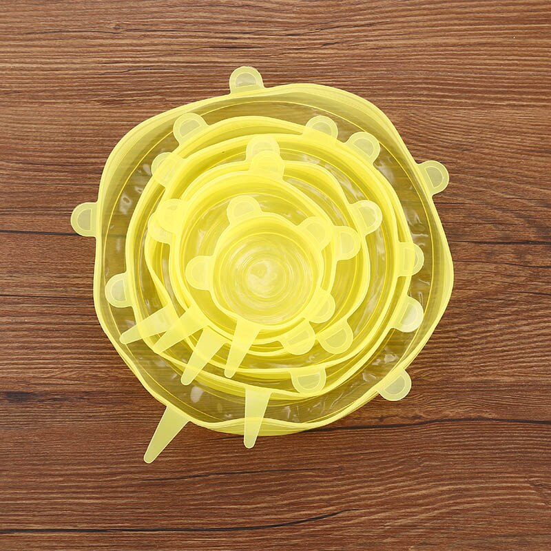 6 pièces/ensemble Silicone alimentaire couvercle cuisine accessoires Gadgets extensible universel bol Pot casserole fruits légumes conservation cuisine outil: Or