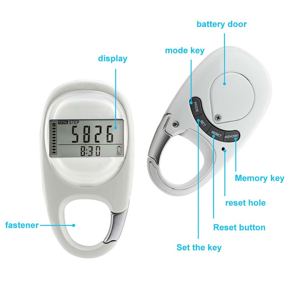 Portable Carabiner Walking Distance Fitness Calorie Step Counting Pedometer